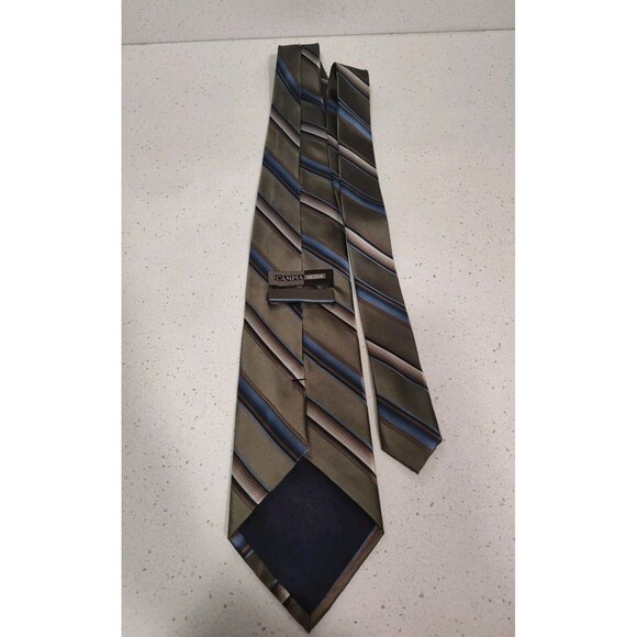 Campia Moda Men's Green, Blue, And Cream Striped Pattern 100% Silk Neck Tie - Picture 2 of 3